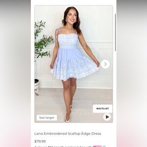 Embroidered Scallop Edge Mini Dress in Light Blue